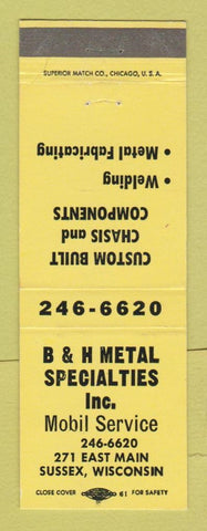Matchbook Cover - B&H Metal Specialties Sussex WI