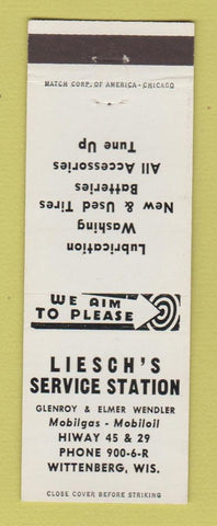 Matchbook Cover - Liesch's Service Mobil oil gas Wittenberg WI