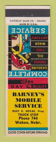 Matchbook Cover - Barney's Mobil oil gas Wahoo NE
