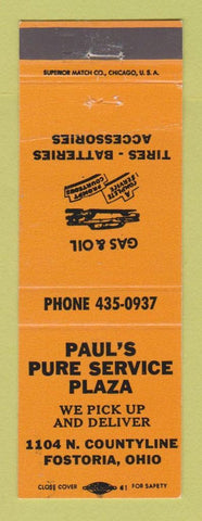Matchbook Cover - Paul's Pure oil gas Fostoria OH