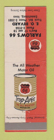 Matchbook Cover - Phillips 66 oil gas Farlow's Emmetsburg IA