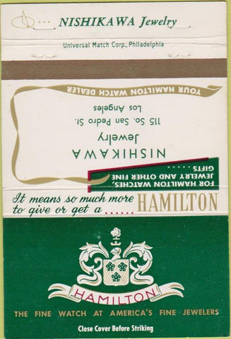 Matchbook Cover - Nishikawa Jewelry Los Angeles Hamilton Watch 40 Strike