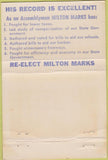 Matchbook Cover - Milton Marks Assemblyman 21st District 40 Strike