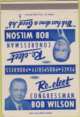 Matchbook Cover - Vote Bob Wilson Congressman San Diego CA 40 Strike