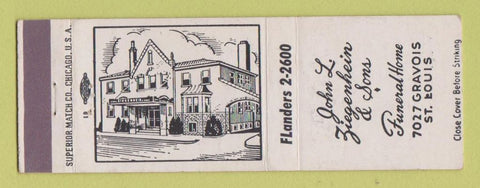 Matchbook Cover - John Ziegenheim Funeral Home St Louis MO