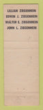 Matchbook Cover - John Ziegenheim Funeral Home St Louis MO