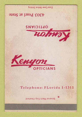 Matchbook Cover - Kenyon Opticians Cleveland OH SAMPLE WEAR 40 Strike