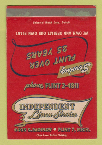 Matchbook Cover - Independent Linen Service Flint MI SAMPLE WEAR 40 Strike