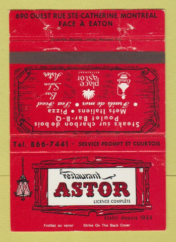 Matchbook Cover - Restaurant Astor Montreal QC WEAR 40 Strike