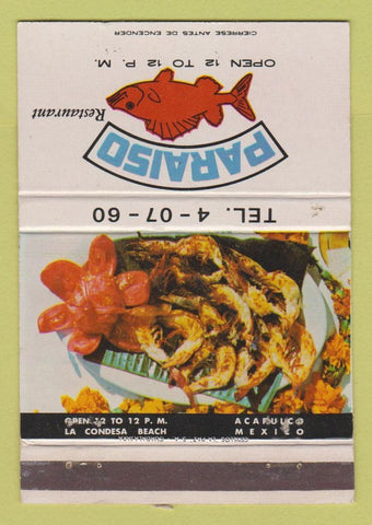 Matchbook Cover - Paraiso Restaurant Acapulco Mexico WEAR 40 Strike