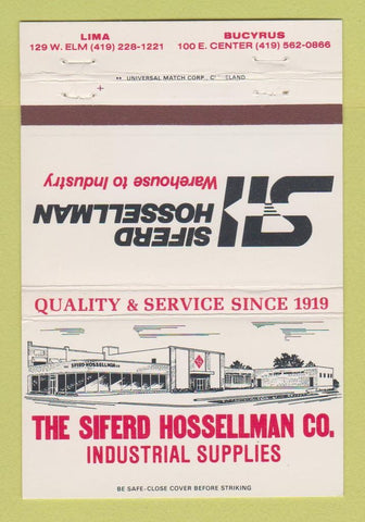 Matchbook Cover - Siferd Hossellman Industrial Supply Lima Bucyrus OH 40 Strike