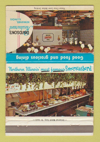 Matchbook Cover - Davidson's Restaurant Kewanee IL 40 Strike