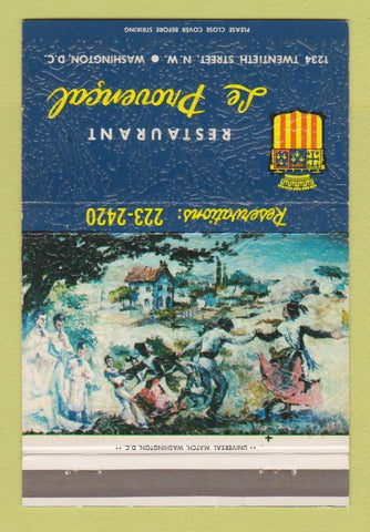 Matchbook Cover - Restaurant Le Provencal Washington DC 40 Strike