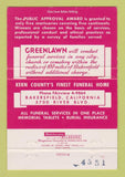 Matchbook Cover - Greenlawn Mortuary Cemetery Bakersfield CA 40 Strike