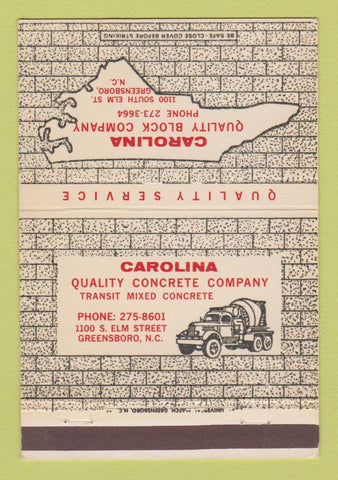 Matchbook Cover - Carolina Quality Block Greensboro NC Concrete 40 Strike