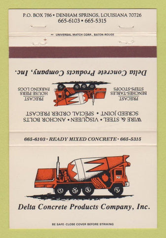 Matchbook Cover - Delta Concrete Products Denham Springs LA 40 Strike