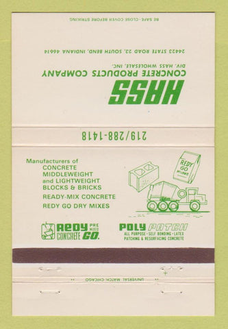 Matchbook Cover - Hass Concrete Products South Bend IN 40 Strike