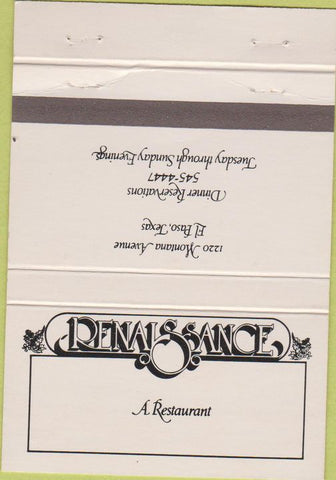 Matchbook Cover - Renaissance Restaurant El Paso TX 40 Strike