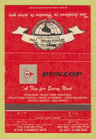Matchbook Cover - Dunlop Distributors Houston TX 40 Strike