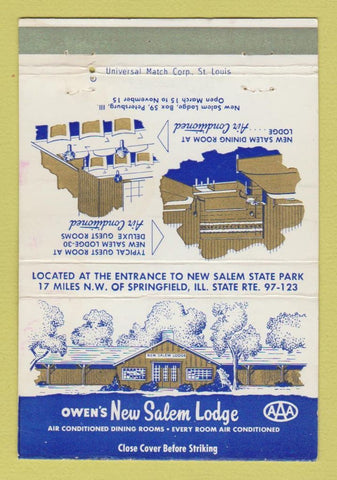 Matchbook Cover - Owen's New Salem Lodge IL 40 Strike