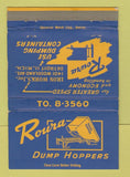 Matchbook Cover - Roura Dump Hoppers Detroit MI 40 Strike