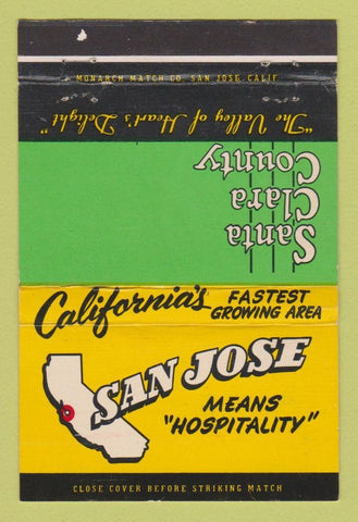 Matchbook Cover - San Jose CA Tourism Commerce Santa Clara County 40 Strike