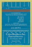 Matchbook Cover - Criss Brothers Funeral Home Newark OH BLUE 40 Strike