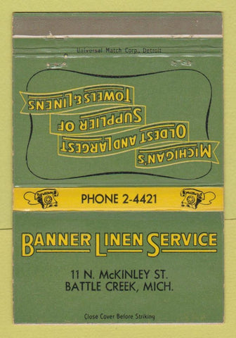 Matchbook Cover - Banner Linen Service Battle Creek MI 40 Strike