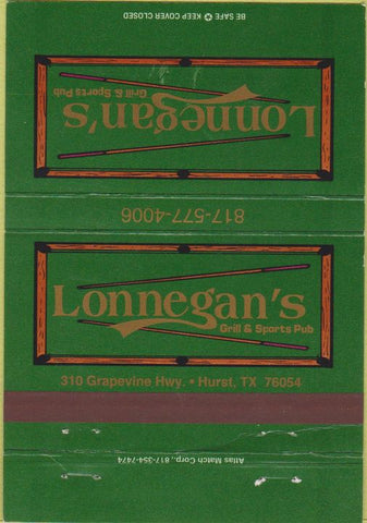 Matchbook Cover - Lonnegan's Grill Hurst TX 40 Strike