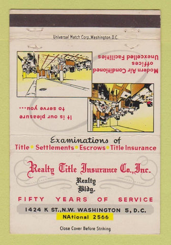 Matchbook Cover - Realty Title Insurance Washington DC 40 Strike