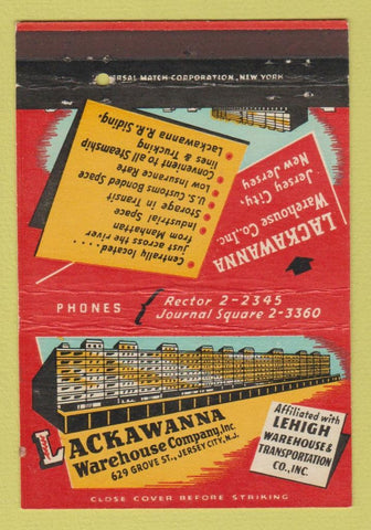 Matchbook Cover - Lackawanna Warehouse Company Jersey City NJ 40 Strike