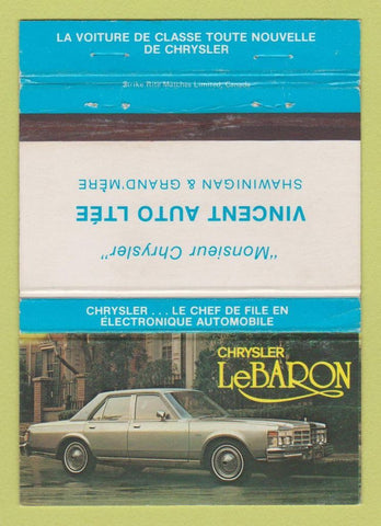 Matchbook Cover - Chrysler LeBaron Shawinigan Grand Mere QC WEAR 40 Strike