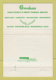 Matchbook Cover - Greenlawn Bakersfield CA Funeral Home Cemetery 40 Strike