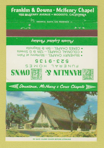 Matchbook Cover - Franklin & Downs Funeral Homes Modesto CA 40 Strike