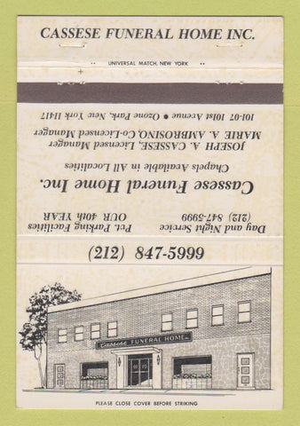 Matchbook Cover - Cassese Funeral Home Ozone Park NY 40 Strike