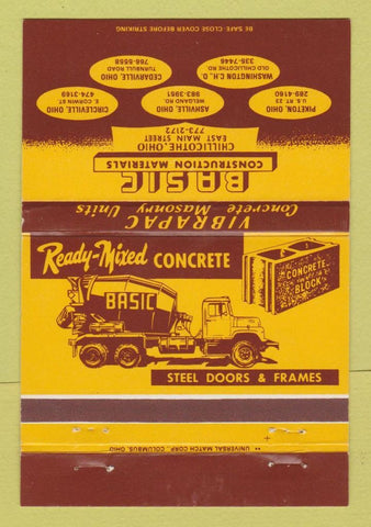 Matchbook Cover - Basic Construction Concrete Chillicothe OH 40 Strike