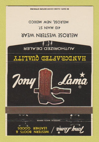Matchbook Cover - Tony Lama Cowboy Boots Melrose NM 40 Strike