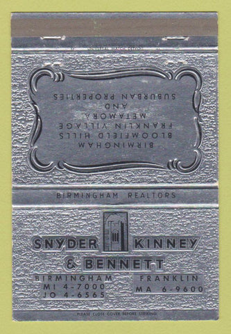 Matchbook Cover - Snyder Kinney & Bennett Real Estate Birmingham MI 40 Strike