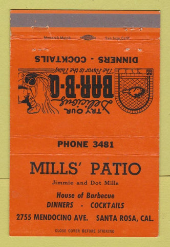 Matchbook Cover - Mills' Patio Santa Rosa CA ORANGE 40 Strike