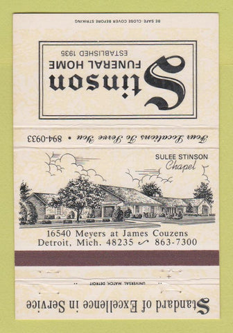 Matchbook Cover - Stinson Funeral Home Detroit MI 40 Strike