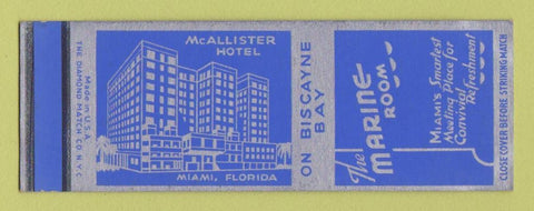 Matchbook Cover - Mcallister Hotel Miami FL Marine Room SAMPLE