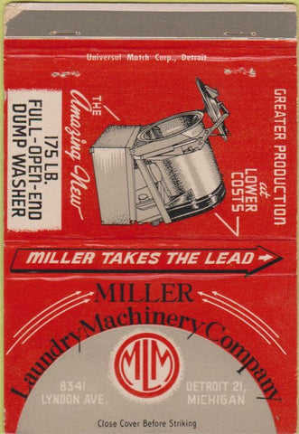 Matchbook Cover - Miller Laundry Machinery  Detroit MI 40 Strike