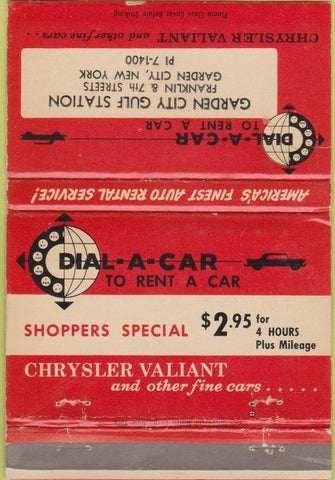 Matchbook Cover - Garden City Gulf Station Car Rental NY 40 Strike