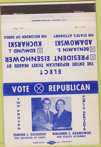 Matchbook Cover - Vote Eisenhower Adamowski Kucharski 40 Strike