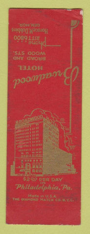 Matchbook Cover - Broadwood Hotel Philadelphia PA WORN SAMPLE