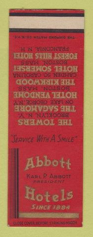Matchbook Cover - Abbott Hotels Brooklyn NY Boston Franconia NH SAMPLE