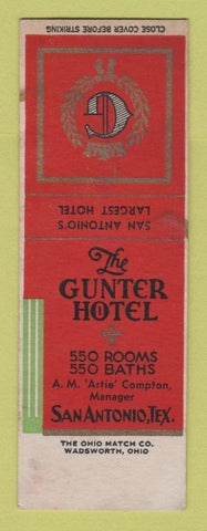 Matchbook Cover - Gunter Hotel San Antonio TX WEAR SAMPLE