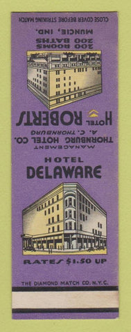 Matchbook Cover - Hotel Roberts Muncie IN Hotel Delaware SAMPLE