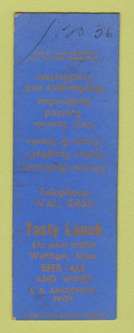 Matchbook Cover - Tasty Lunch Waltham MA WRITING SAMPLE
