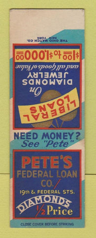 Matchbook Cover - Pete's Federal Loan Jewelry Philadelphia PA SAMPLE